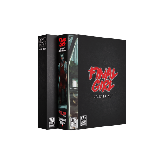 final girl starter set, final girl board game, solo horror board game, spooky board game, horror tabletop game, van ryder games, final girl core box, final girl happy trails horror, solo tabletop game, cinematic board game, horror game for one, campy horror game, modular board game, halloween board game, spooky game night, gift for board game fans, solo strategy game