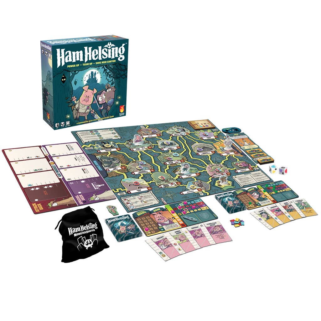 Ham Helsing board game

Fireside Games Ham Helsing

cooperative adventure board game

co-op board game

monster hunting board game

graphic novel board game
cooperative board game with character upgrades

card crafting board game

transparent upgrade cards board game

team-based adventure game

defend locations from minions board game

cooperative strategy game for game night

spooky humorous adventure board game
