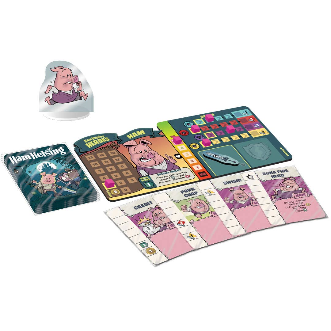 Ham Helsing board game

Fireside Games Ham Helsing

cooperative adventure board game

co-op board game

monster hunting board game

graphic novel board game
cooperative board game with character upgrades

card crafting board game

transparent upgrade cards board game

team-based adventure game

defend locations from minions board game

cooperative strategy game for game night

spooky humorous adventure board game