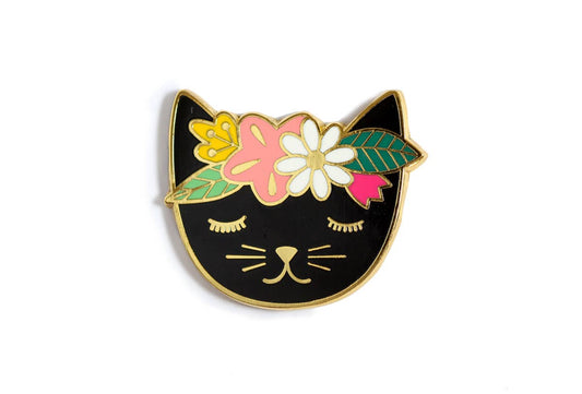 floral cat needleminder, enamel magnetic needle holder, cute cat needle minder, embroidery accessories, cross-stitch supplies, hoop needle magnet, rare earth magnet needleminder, cat-themed sewing tool, stitcher gift idea, magnetic needle keeper