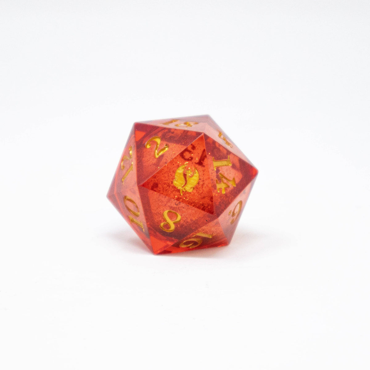 Oversized Bloom Pink Floral Dragons d20 with gold glitter liquid core