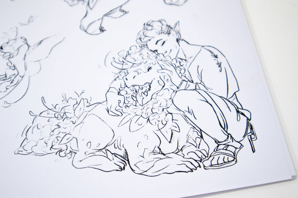 Fantasy botanical dragon coloring page from The Field Guide to Floral Dragons