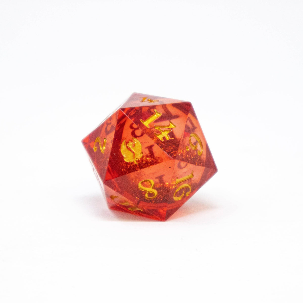Pink Floral Dragons d20 showing gold numbers and floral dragon artwork