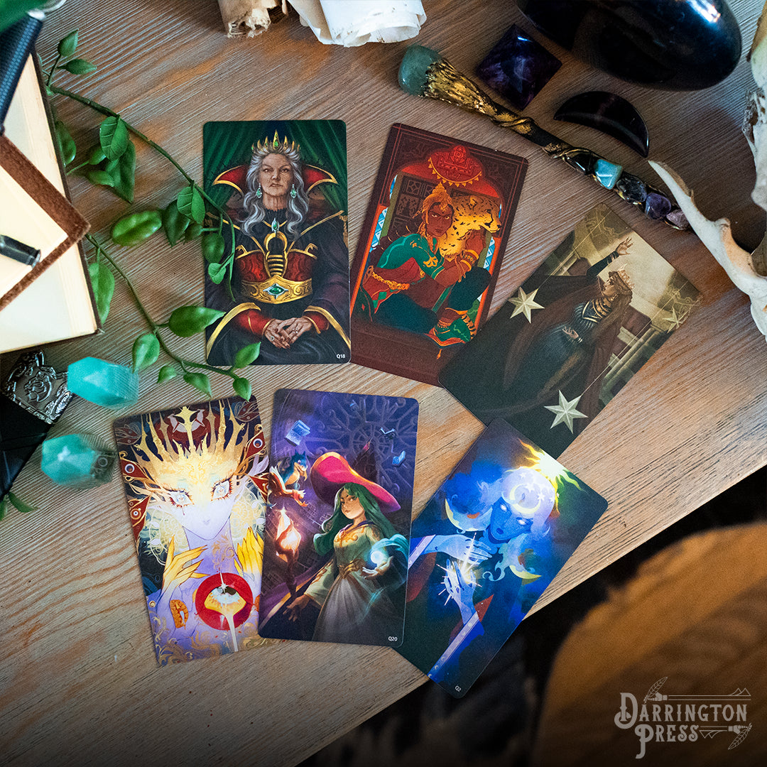For the Queen storytelling game, Darrington Press narrative game, collaborative roleplaying card game, Critical Role story game, prompt-based RPG, relationship-building card game, 2–6 player storytelling game, quick-start narrative game, immersive roleplay card deck, creative writing tabletop game, card-based worldbuilding game, emotional roleplay experience