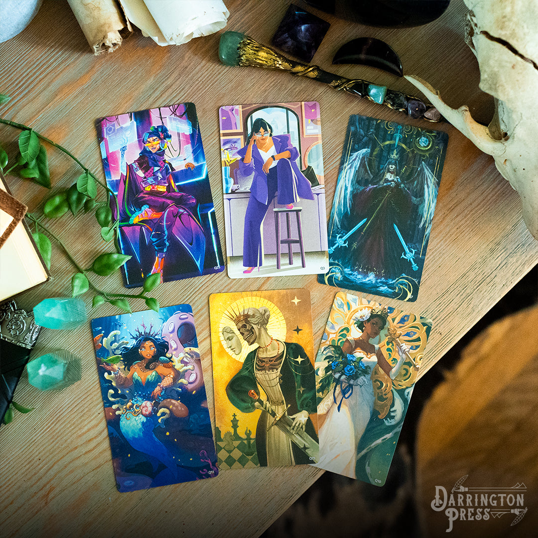 For the Queen storytelling game, Darrington Press narrative game, collaborative roleplaying card game, Critical Role story game, prompt-based RPG, relationship-building card game, 2–6 player storytelling game, quick-start narrative game, immersive roleplay card deck, creative writing tabletop game, card-based worldbuilding game, emotional roleplay experience
