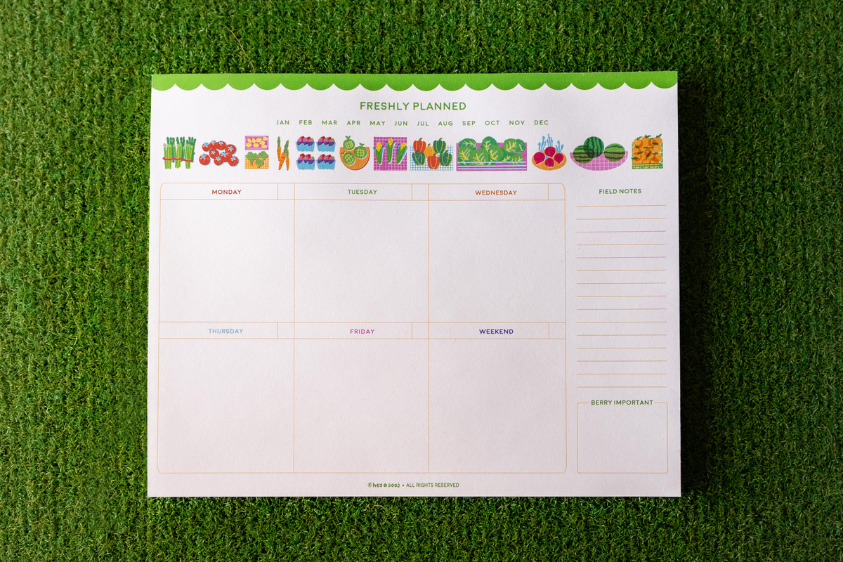 Full view of the undated Freshly Planned weekly desk planner