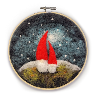 gnome needle felting kit, diy gnome craft kit, beginner needle felting project, felted gnome wall art, 2D felting kit with hoop, wool felting kit for adults, crafty kit company gnome kit, handmade in Scotland craft, hoop needle felting decor, gnome art kit