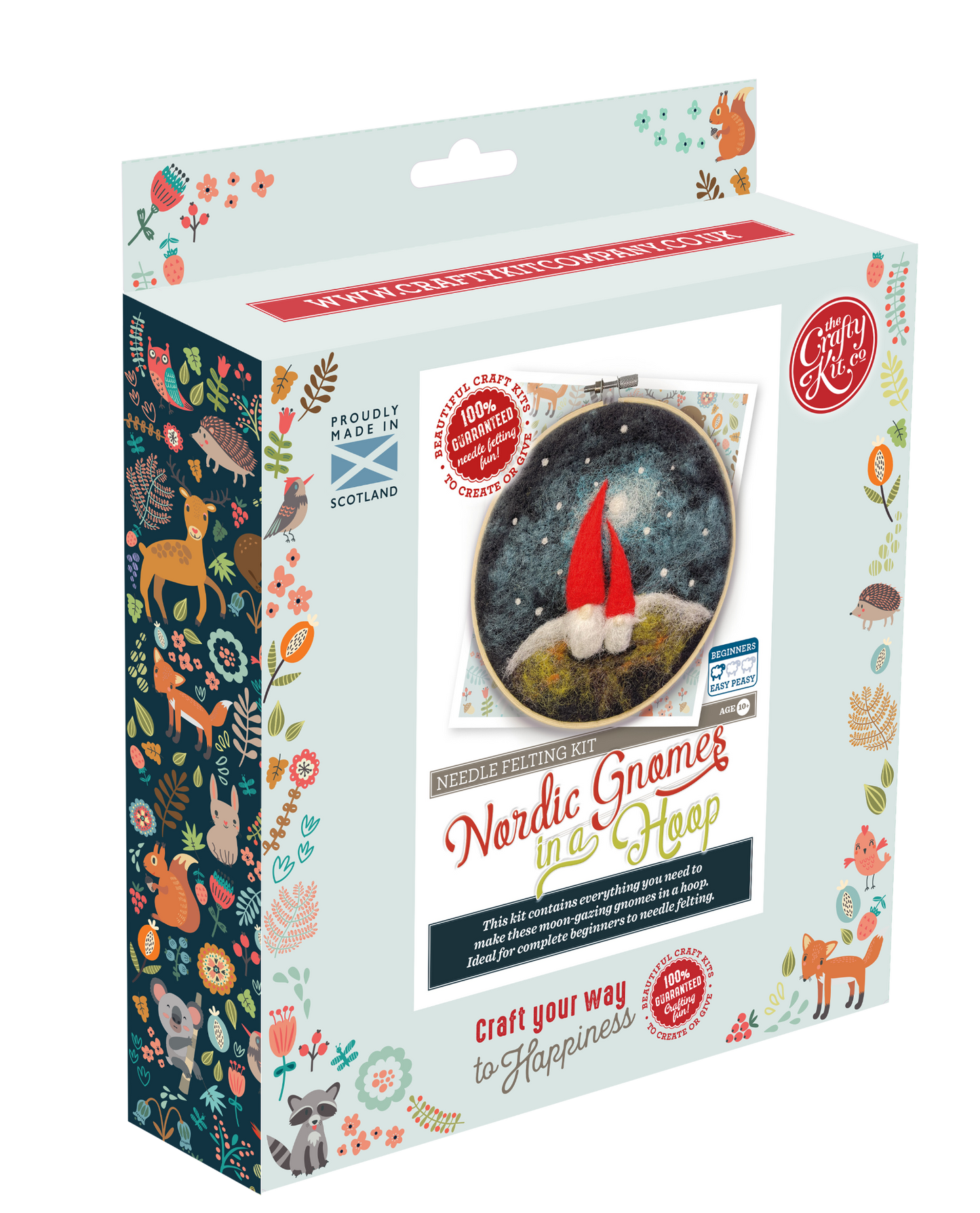 gnome needle felting kit, diy gnome craft kit, beginner needle felting project, felted gnome wall art, 2D felting kit with hoop, wool felting kit for adults, crafty kit company gnome kit, handmade in Scotland craft, hoop needle felting decor, gnome art kit