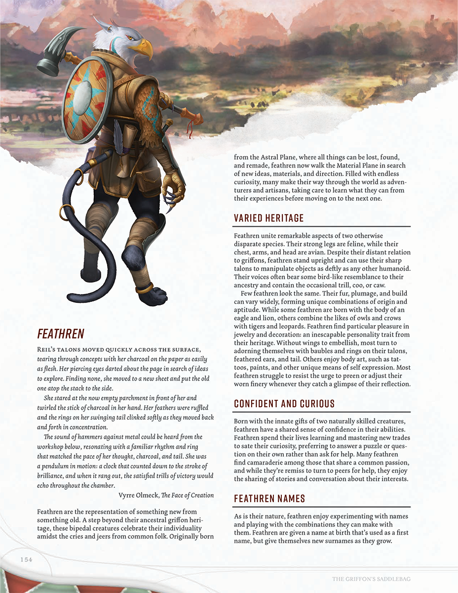Interior RPG content and character illustration from The Griffon's Saddlebag
