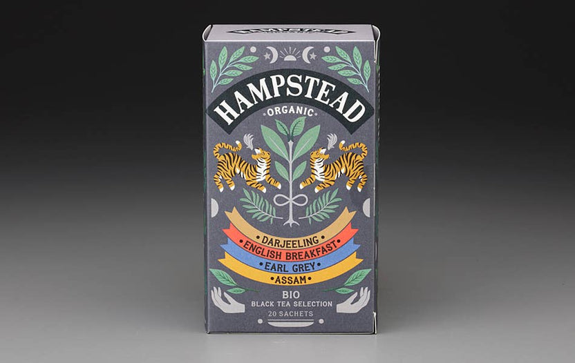 hampstead organic black tea selection, organic black tea sampler, biodynamic black teas, assam darjeeling earl grey english breakfast, organic breakfast tea pack, bergamot earl grey organic, whole leaf black tea sampler, classic black tea collection, mark t wendell hampstead, rogue & rye tea collection
