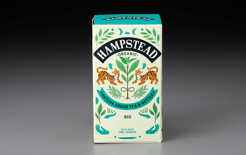 hampstead organic matcha nettle tea, biodynamic green tea, organic matcha blend, darjeeling matcha tea, nettle herbal green tea, revitalizing matcha tea, gentle matcha blend, organic whole leaf teabags, mark t wendell hampstead, rogue & rye tea collection