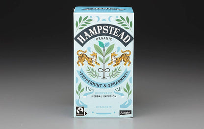 hampstead organic peppermint spearmint tea, biodynamic mint tea, organic digestive tea, peppermint spearmint herbal infusion, cooling mint tea, caffeine free mint tea, soothing herbal mint blend, refreshing peppermint spearmint tea, mark t wendell hampstead, rogue & rye tea collection