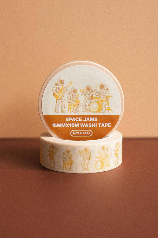 Space Jams washi tape featuring illustrated astronauts playing instruments