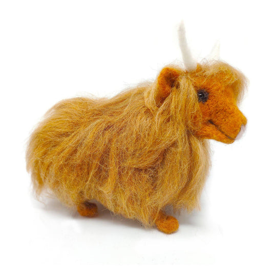 highland cow needle felting kit, heilan coo craft kit, scottish wildlife wool project, intermediate felting kit, The Crafty Kit Company cow, needle felt highland cow, improver level felting kit, Corriedale wool highland cow, handmade cow felting kit, gift for craft lovers