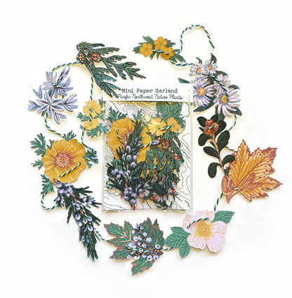 Hissing Mink Pacific Northwest native plants mini paper garland featuring botanical illustrations of regional plant species and woodland decor