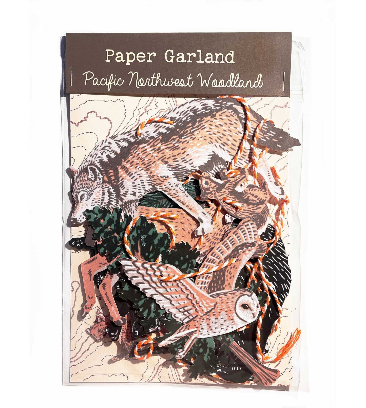 Hissing Mink Pacific Northwest woodland paper garland featuring forest animals and plants inspired by woodland ecosystems of the Pacific Northwest