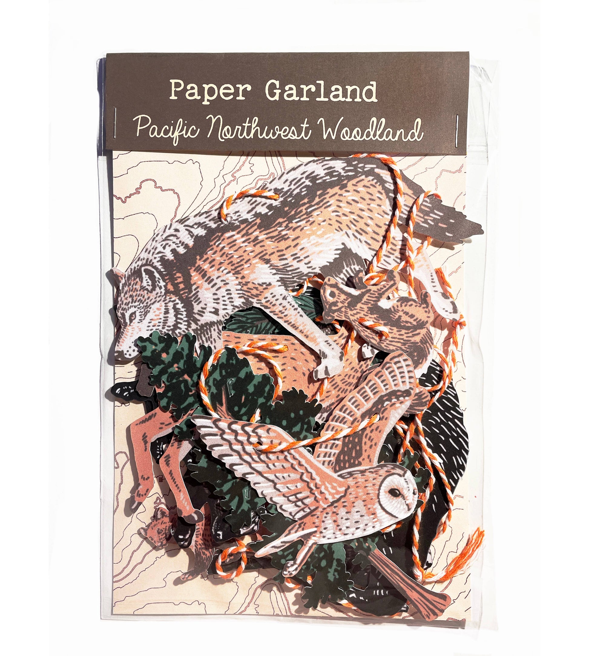Hissing Mink Pacific Northwest woodland paper garland featuring forest animals and plants inspired by woodland ecosystems of the Pacific Northwest