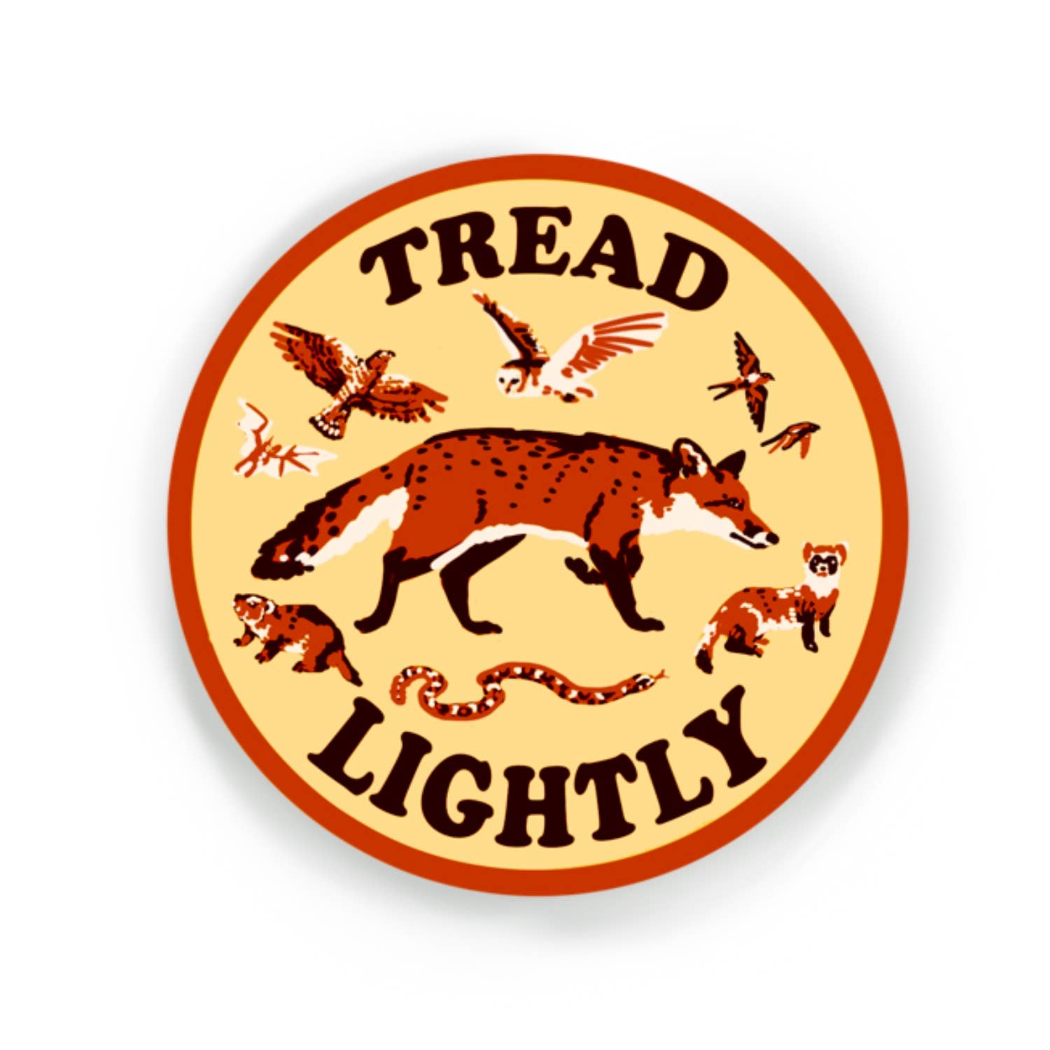 Hissing Mink Tread Lightly waterproof sticker featuring adorable desert wildlife illustration for water bottles, journals, and outdoor gear