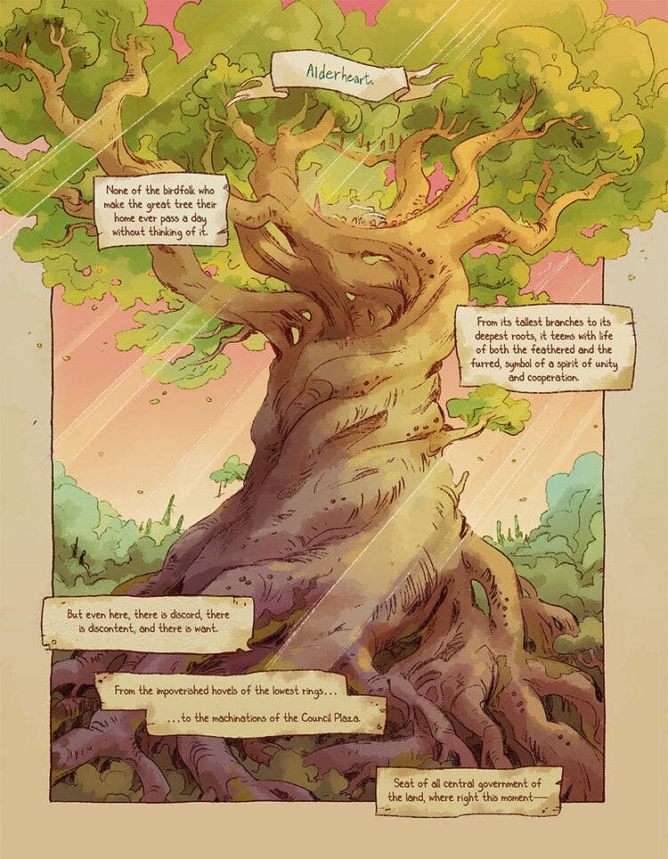 humblewood comic, for want of a nail graphic novel, gail simone humblewood, sarah webb illustrator, hit point press comic, humblewood lore book, 5e compatible humblewood, dnd graphic novel, birdfolk fantasy comic, anthro fantasy book, humblewood adventure hooks, graphic novel award winner, 2025 IPPY awards graphic novel, tabletop rpg companion book, rogue & rye humblewood collection