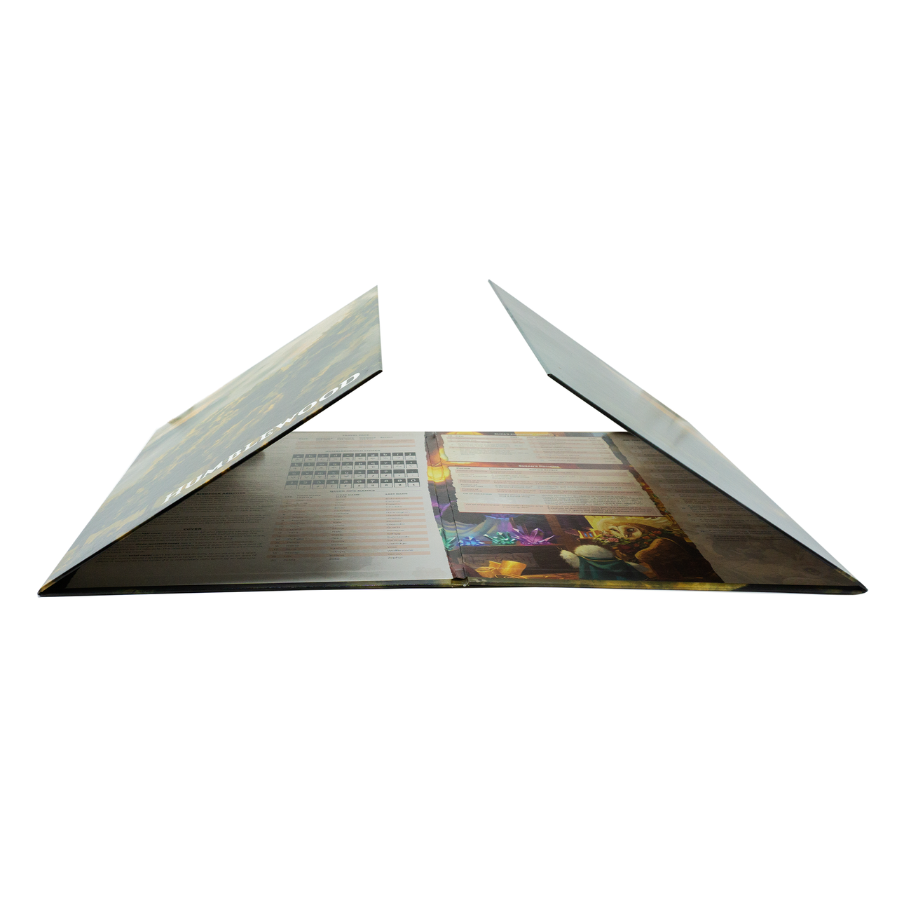 Humblewood GM screen, Hit Point Press GM screen, Humblewood DnD accessories, D&D 5E GM screen 2014 edition, Humblewood campaign tools, tabletop RPG screen, birdfolk RPG setting, GM quick reference panel, Humblewood forest setting, Rogue & Rye tabletop collection, 5E compatible game master screen, fantasy RPG accessories, Humblewood gift ideas, illustrated GM screen.