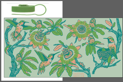 Mustard Beetle Nalgene bottle, Mustard Beetle Hummingbirds water bottle, hummingbird illustration Nalgene, passionflower water bottle design, limited edition 32oz Nalgene, recycled plastic Nalgene bottle, eco-friendly wide mouth bottle, BPA free Nalgene USA made, artist illustrated Nalgene water bottle, Elizabeth Jean Younce artwork, nature inspired hydration bottle, botanical illustration water bottle, functional art bottle, collectible artist Nalgene, wide mouth 32oz bottle, outdoor adventure water bottle