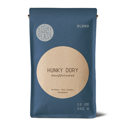 Hunky Dory Organic Decaf coffee by Sightglass Coffee featuring toffee sweetness, red grape, and bergamot floral tasting notes