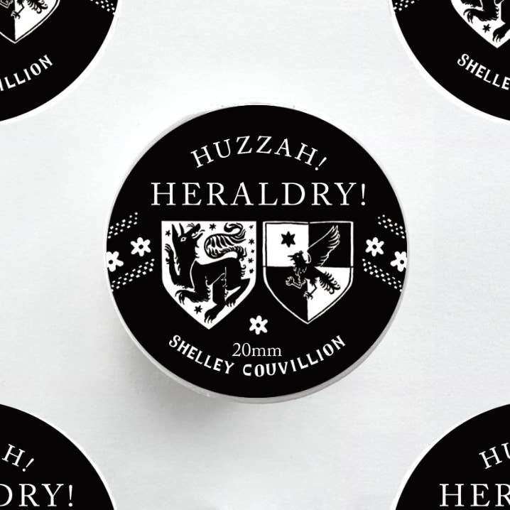 Huzzah Heraldry black and white medieval banner washi tape roll