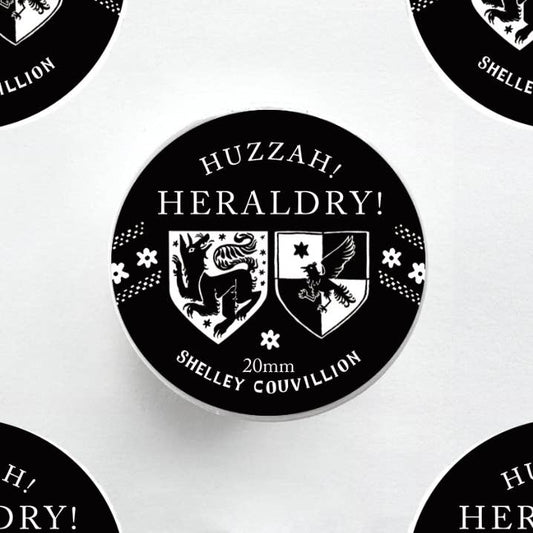 Huzzah Heraldry black and white medieval banner washi tape roll