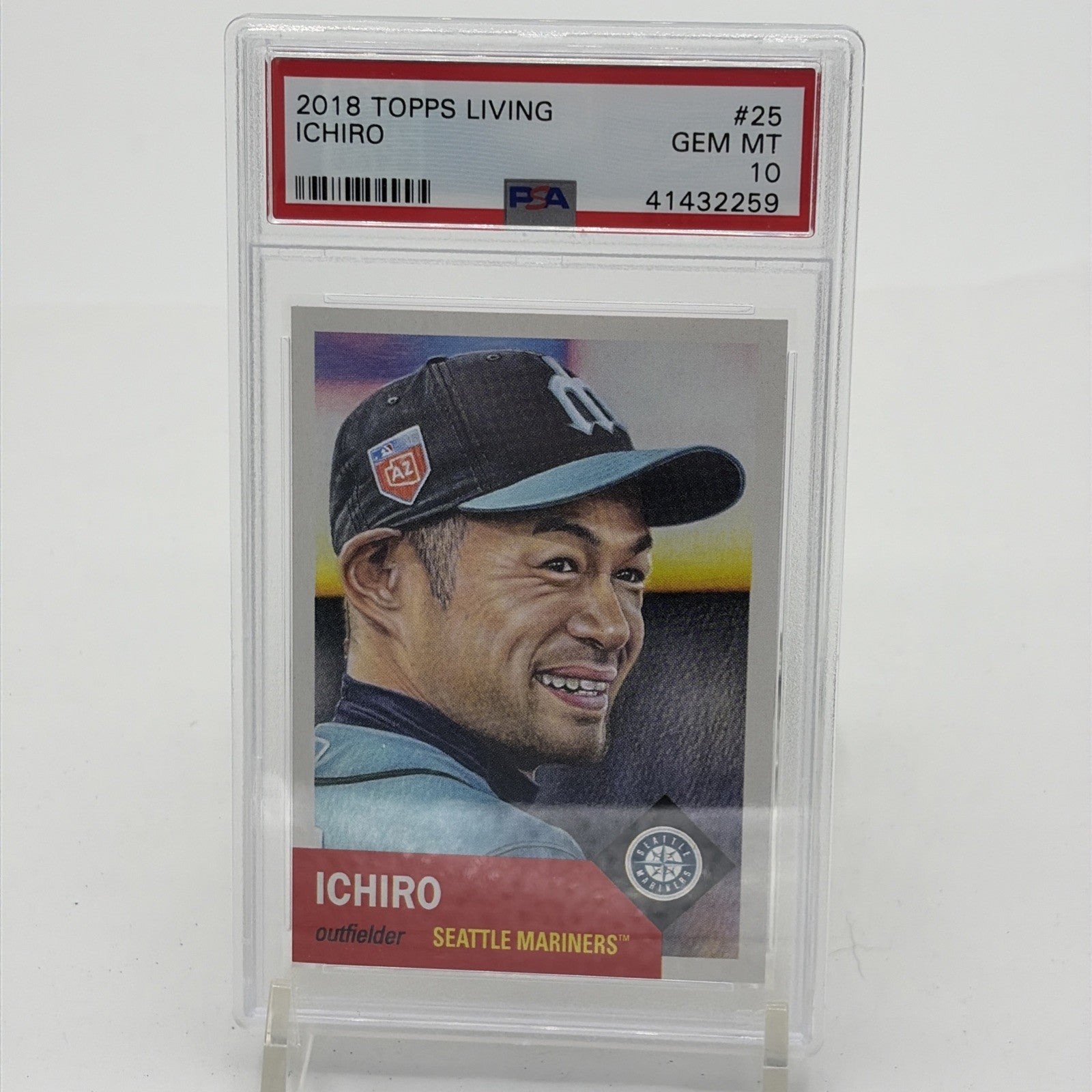 2018 Topps Living Set Ichiro Suzuki #25 PSA 10 2018 Topps Living Set Ichiro Suzuki number 25 trading card graded PSA 10 featuring the Seattle Mariners baseball legend