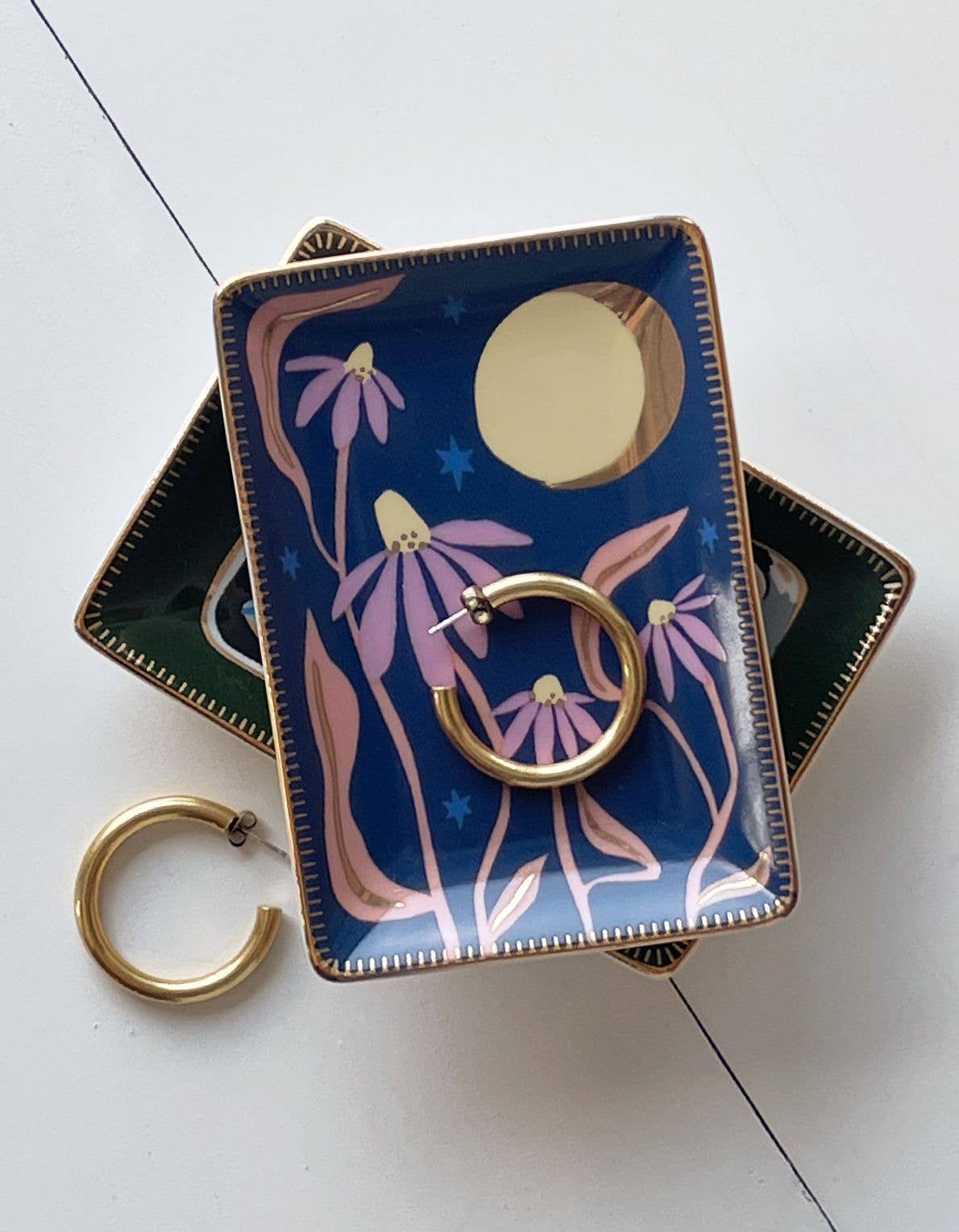 fleur trinket dish, floral ring dish, porcelain jewelry dish, ceramic trinket dish, gold rim dish, Idlewild Co trinket dish, hand-painted porcelain, floral home decor, jewelry catchall, small gift idea, engagement gift, wedding gift, stocking stuffer