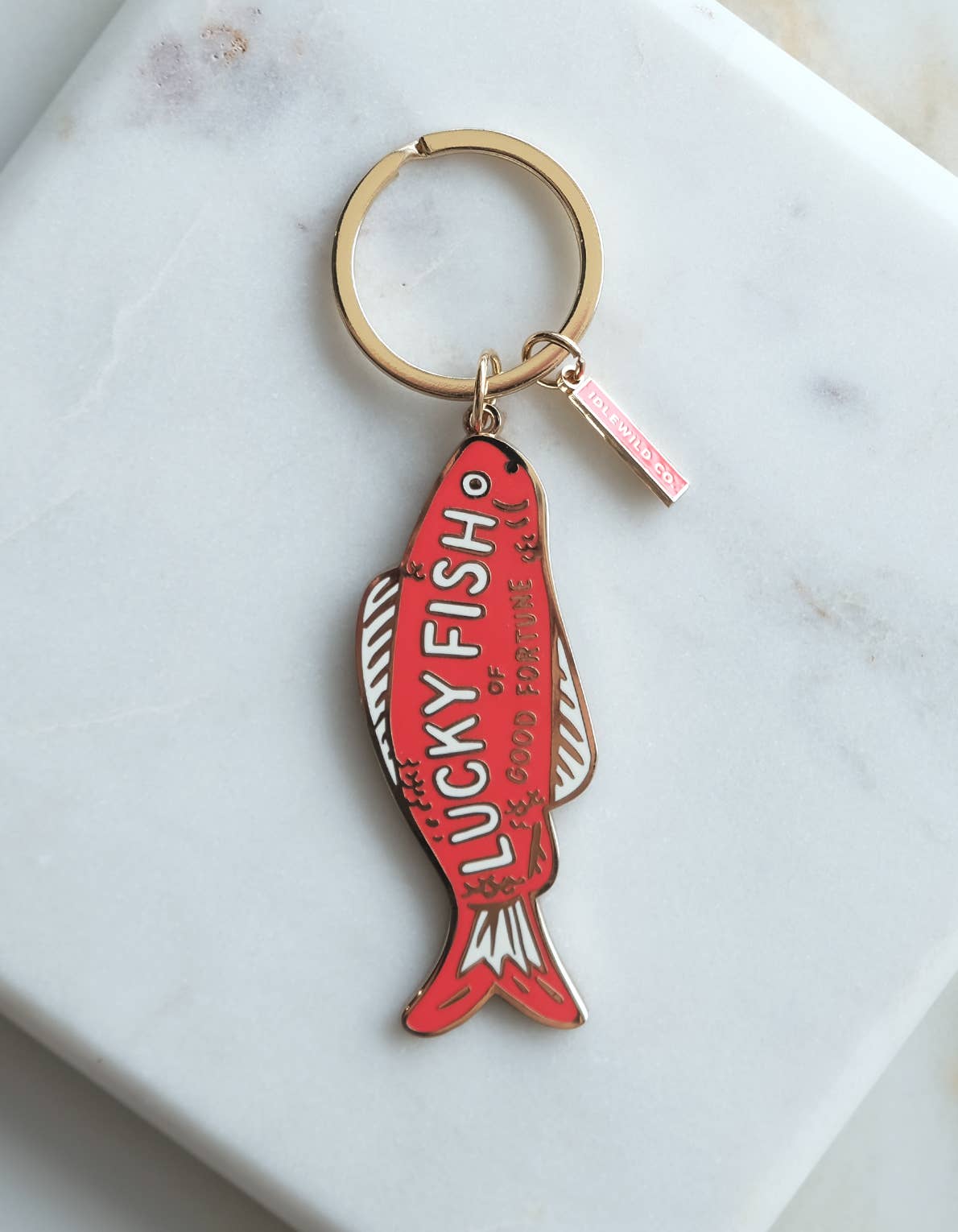 good fortune fish keychain, lucky fish keychain, brass enamel keychain, Idlewild Co keychain, good luck gift, colorful key ring, fish charm accessory, housewarming gift, hostess gift, small lucky charm
