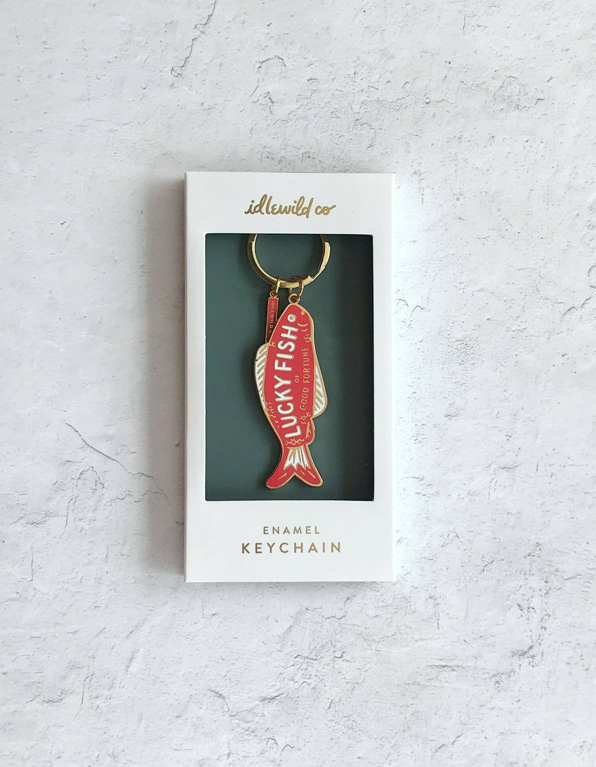 good fortune fish keychain, lucky fish keychain, brass enamel keychain, Idlewild Co keychain, good luck gift, colorful key ring, fish charm accessory, housewarming gift, hostess gift, small lucky charm
