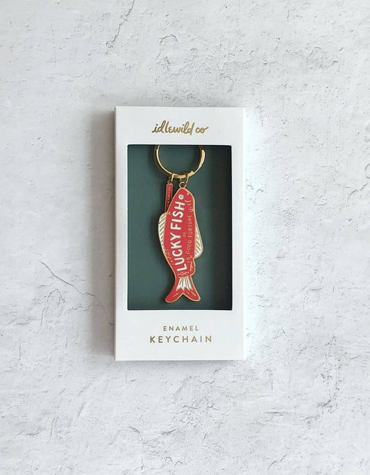 good fortune fish keychain, lucky fish keychain, brass enamel keychain, Idlewild Co keychain, good luck gift, colorful key ring, fish charm accessory, housewarming gift, hostess gift, small lucky charm