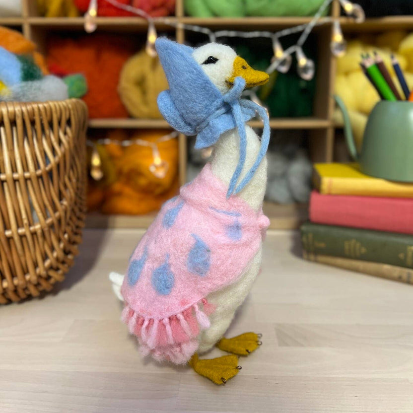 Jemima Puddle Duck needle felting kit, Beatrix Potter craft kit, handcrafted duck wool project, needle felt Jemima, 3D felting kit for adults, intermediate needle felting, Corriedale wool duck, The Crafty Kit Company Beatrix Potter, sustainable felting kit, gift for crafters and collectors