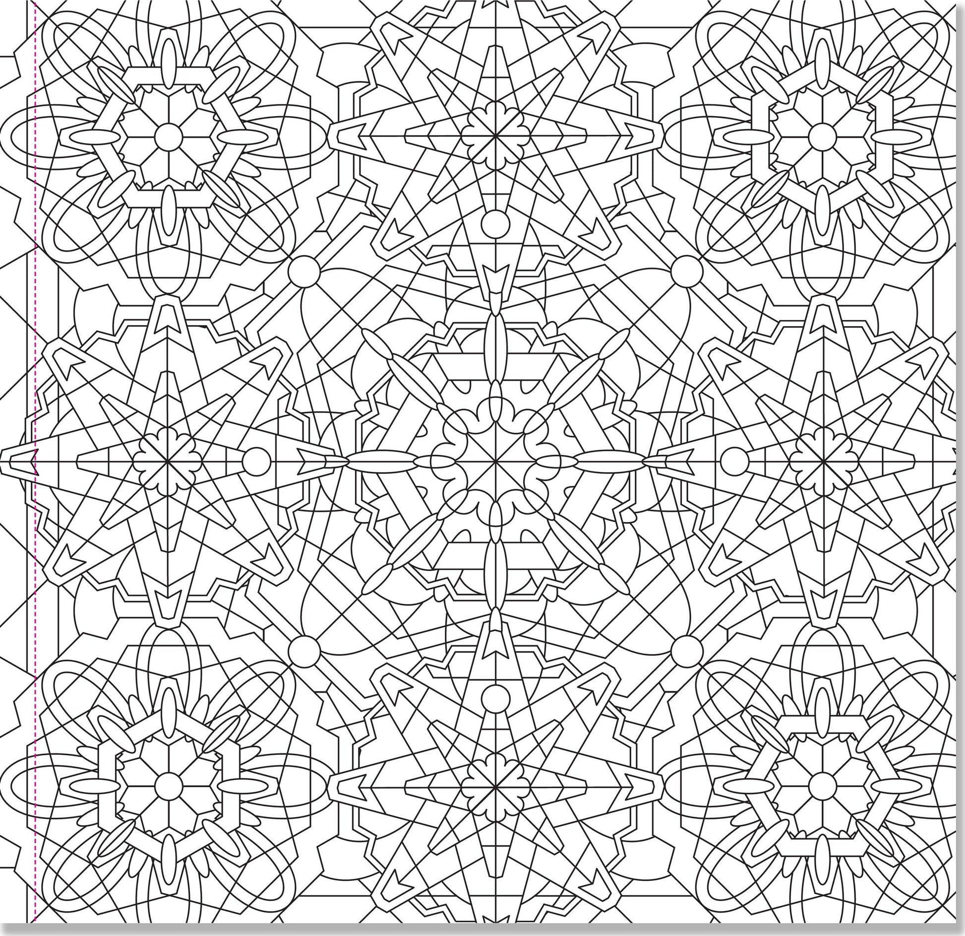 kaleidoscope coloring book, adult coloring book for relaxation, meditative coloring designs, artist coloring book with patterns, geometric coloring pages, stress relief coloring book, single-sided coloring book, perforated coloring pages, acid-free coloring paper, travel-friendly coloring book, intricate mandala-style designs, creative gift for artists