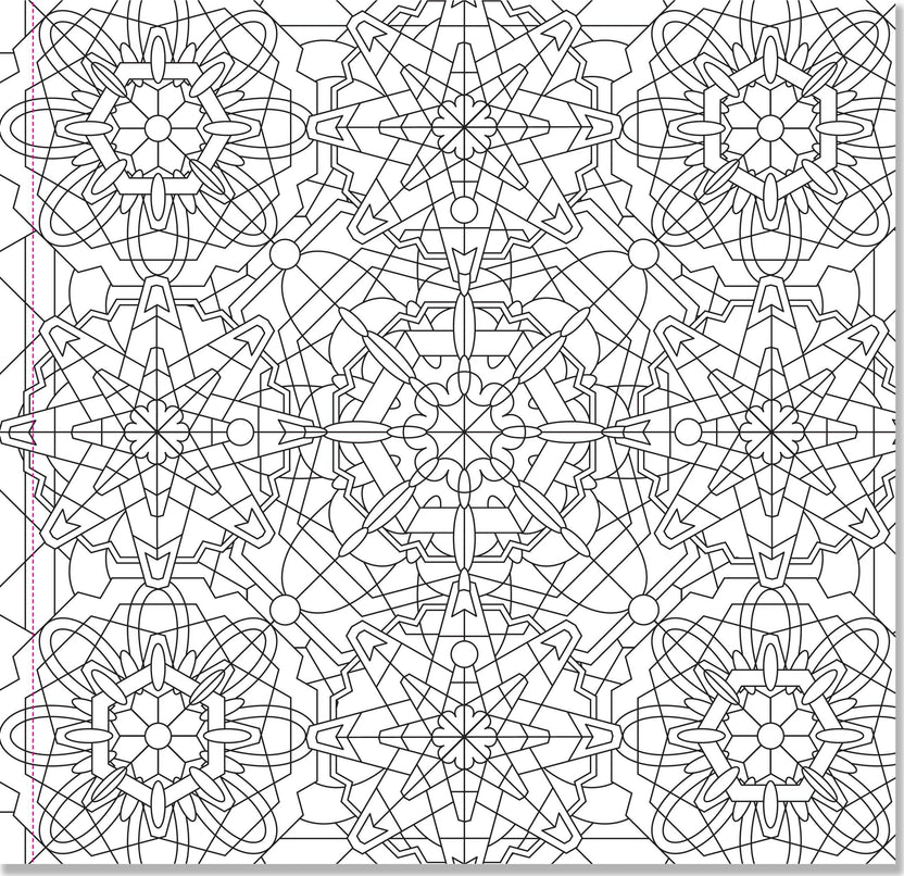 kaleidoscope coloring book, adult coloring book for relaxation, meditative coloring designs, artist coloring book with patterns, geometric coloring pages, stress relief coloring book, single-sided coloring book, perforated coloring pages, acid-free coloring paper, travel-friendly coloring book, intricate mandala-style designs, creative gift for artists
