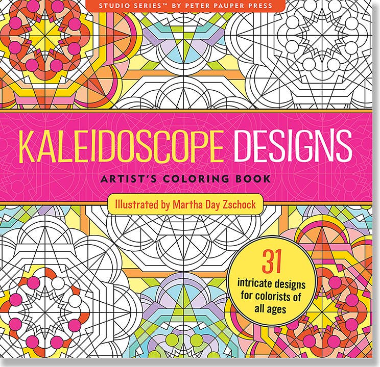 kaleidoscope coloring book, adult coloring book for relaxation, meditative coloring designs, artist coloring book with patterns, geometric coloring pages, stress relief coloring book, single-sided coloring book, perforated coloring pages, acid-free coloring paper, travel-friendly coloring book, intricate mandala-style designs, creative gift for artists