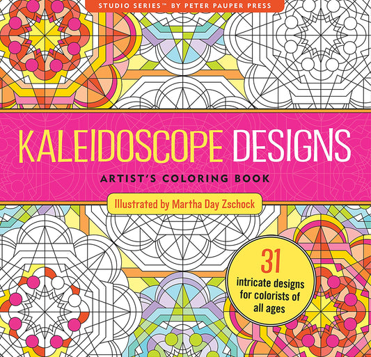 kaleidoscope coloring book, adult coloring book for relaxation, meditative coloring designs, artist coloring book with patterns, geometric coloring pages, stress relief coloring book, single-sided coloring book, perforated coloring pages, acid-free coloring paper, travel-friendly coloring book, intricate mandala-style designs, creative gift for artists