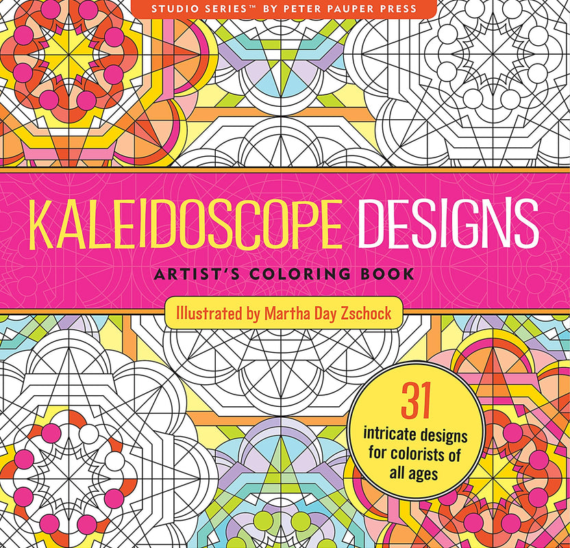 kaleidoscope coloring book, adult coloring book for relaxation, meditative coloring designs, artist coloring book with patterns, geometric coloring pages, stress relief coloring book, single-sided coloring book, perforated coloring pages, acid-free coloring paper, travel-friendly coloring book, intricate mandala-style designs, creative gift for artists