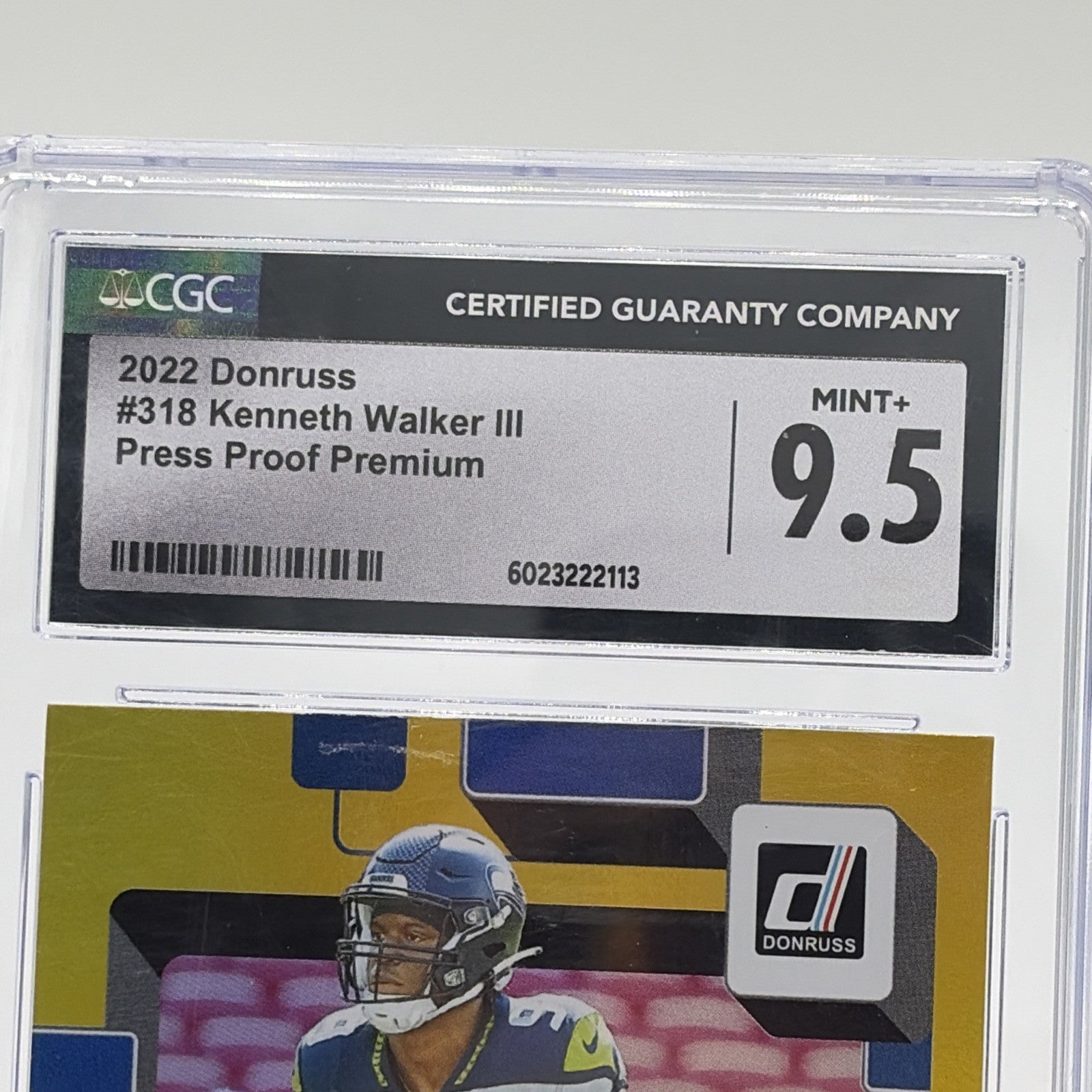 2022 Donruss Kenneth Walker III Press Proof Premium CGC 9.5 2022 Donruss Kenneth Walker III Press Proof Premium rookie card graded CGC 9.5 featuring the Seattle Seahawks running back