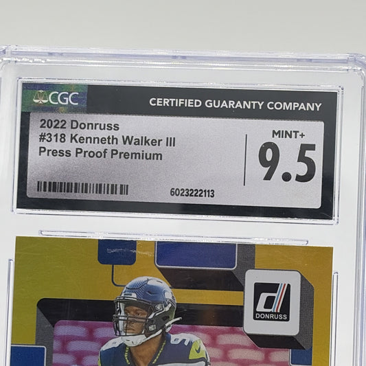2022 Donruss Kenneth Walker III Press Proof Premium CGC 9.5 2022 Donruss Kenneth Walker III Press Proof Premium rookie card graded CGC 9.5 featuring the Seattle Seahawks running back