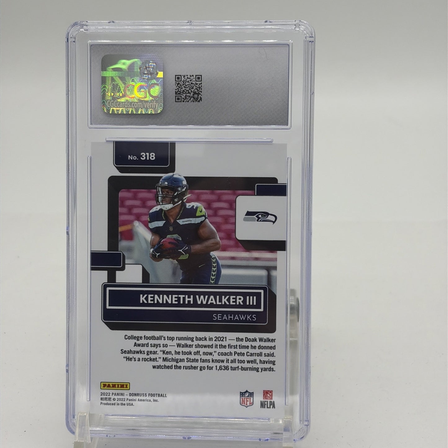 2022 Donruss Kenneth Walker III Press Proof Premium CGC 9.5 2022 Donruss Kenneth Walker III Press Proof Premium rookie card graded CGC 9.5 featuring the Seattle Seahawks running back