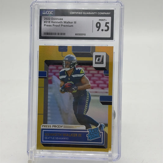 2022 Donruss Kenneth Walker III Press Proof Premium CGC 9.5 2022 Donruss Kenneth Walker III Press Proof Premium rookie card graded CGC 9.5 featuring the Seattle Seahawks running back