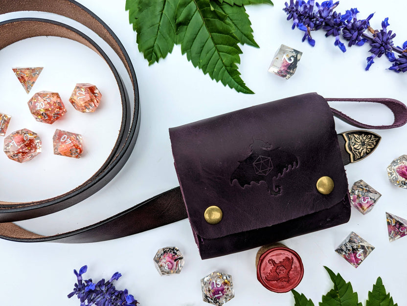 leather dice pouch, DnD potion pouch, cosplay belt pouch, NTSD leather pouch, Ren Faire accessories, dice vial pouch, genuine leather game pouch, foraging pouch, tabletop RPG gear, glass vial dice pouch