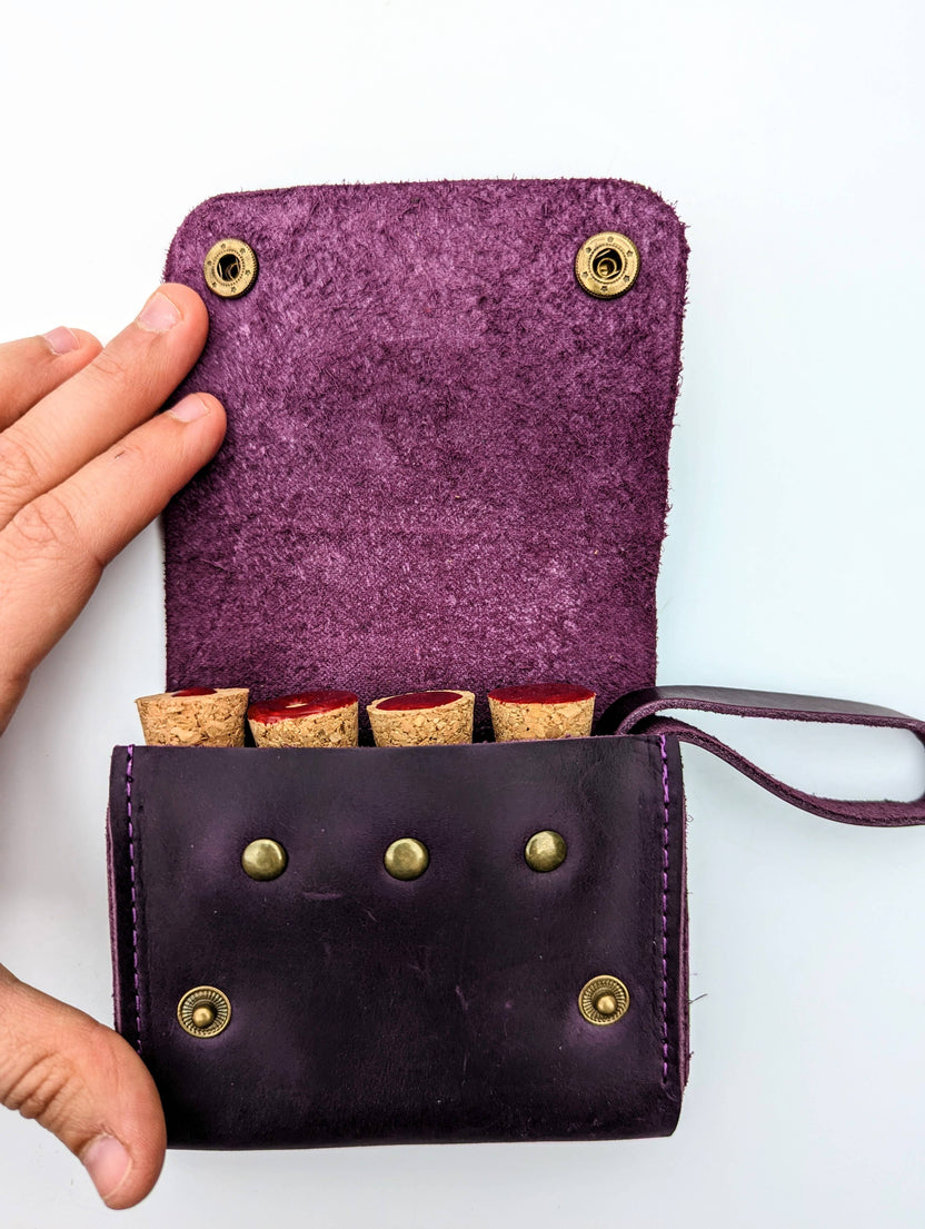 leather dice pouch, DnD potion pouch, cosplay belt pouch, NTSD leather pouch, Ren Faire accessories, dice vial pouch, genuine leather game pouch, foraging pouch, tabletop RPG gear, glass vial dice pouch