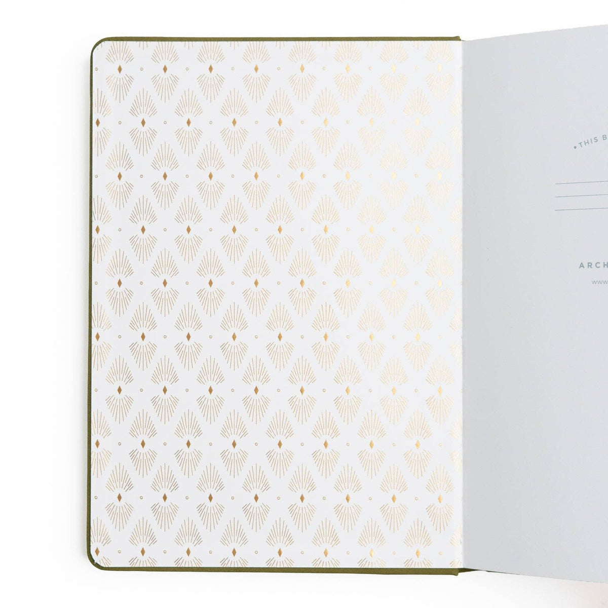 Decorative patterned endpaper inside Archer and Olive Literary Frog notebook