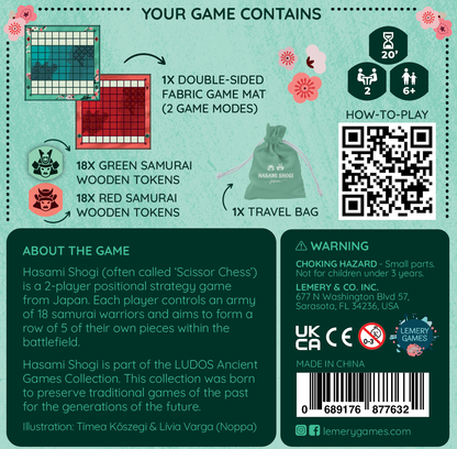 Hasami Shogi game, Hasami Shogi board game, Hasami Shogi Japan, Scissor Chess game, scissor chess board game, Shogi variant game, Japanese abstract strategy game, 2 player strategy game, 2 player board game ages 6 and up, 20 minute strategy game, family strategy board game, classic games collection, LUDOS Collection, LUDOS Asia, volume 1 LUDOS Asia, preserve games of the past, samurai strategy game, capture by sandwiching pieces game, five in a row strategy game, educational strategy game for kids, travel f