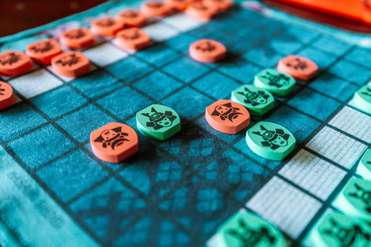 Hasami Shogi game, Hasami Shogi board game, Hasami Shogi Japan, Scissor Chess game, scissor chess board game, Shogi variant game, Japanese abstract strategy game, 2 player strategy game, 2 player board game ages 6 and up, 20 minute strategy game, family strategy board game, classic games collection, LUDOS Collection, LUDOS Asia, volume 1 LUDOS Asia, preserve games of the past, samurai strategy game, capture by sandwiching pieces game, five in a row strategy game, educational strategy game for kids, travel f