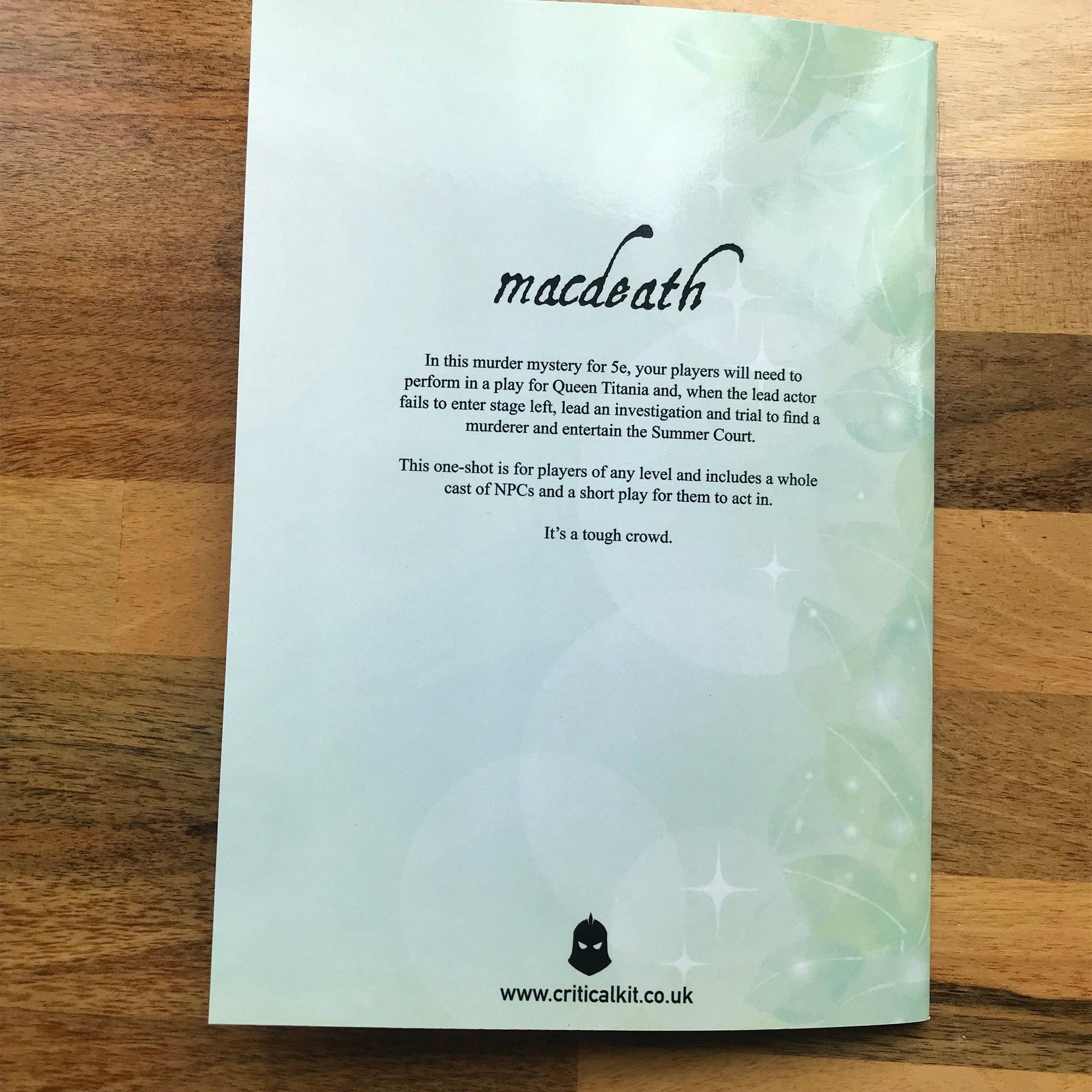 Macdeath DND one shot, 5e murder mystery adventure, Feywild one-shot, DND play-based adventure, Tim Roberts DND module, murder mystery DND 5e, Feywild mystery one shot, roleplay heavy DND module, 5e theatrical adventure, Queen of the Summer Court DND