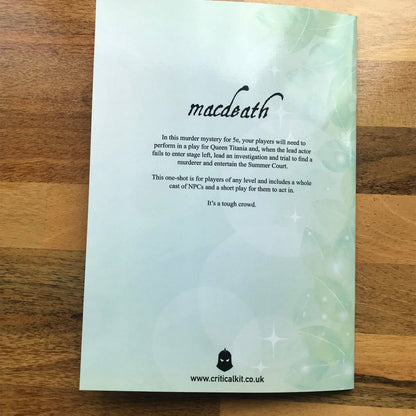 Macdeath DND one shot, 5e murder mystery adventure, Feywild one-shot, DND play-based adventure, Tim Roberts DND module, murder mystery DND 5e, Feywild mystery one shot, roleplay heavy DND module, 5e theatrical adventure, Queen of the Summer Court DND